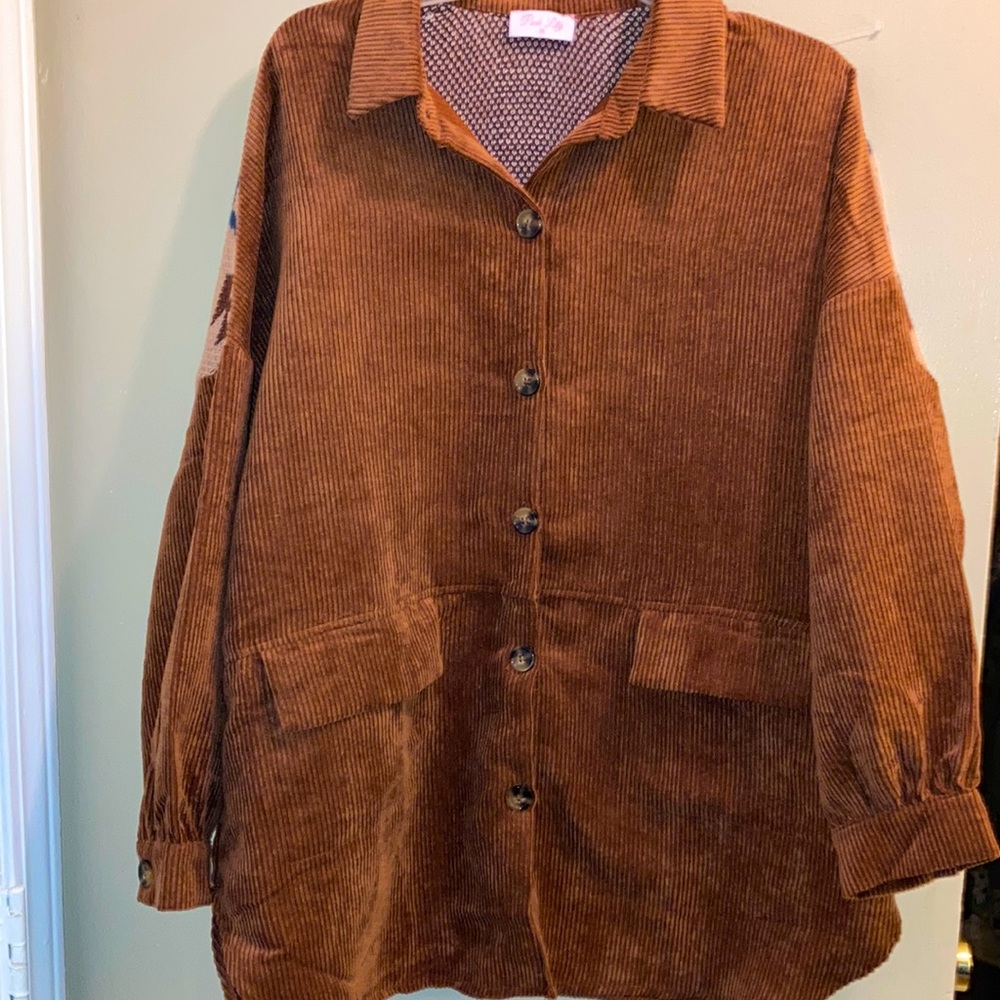 Pink Lily Rust Colored Shacket With Aztec Print S… - image 1